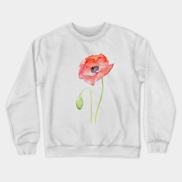 Red Poppy Watercolor Crewneck Sweatshirt by Olechka